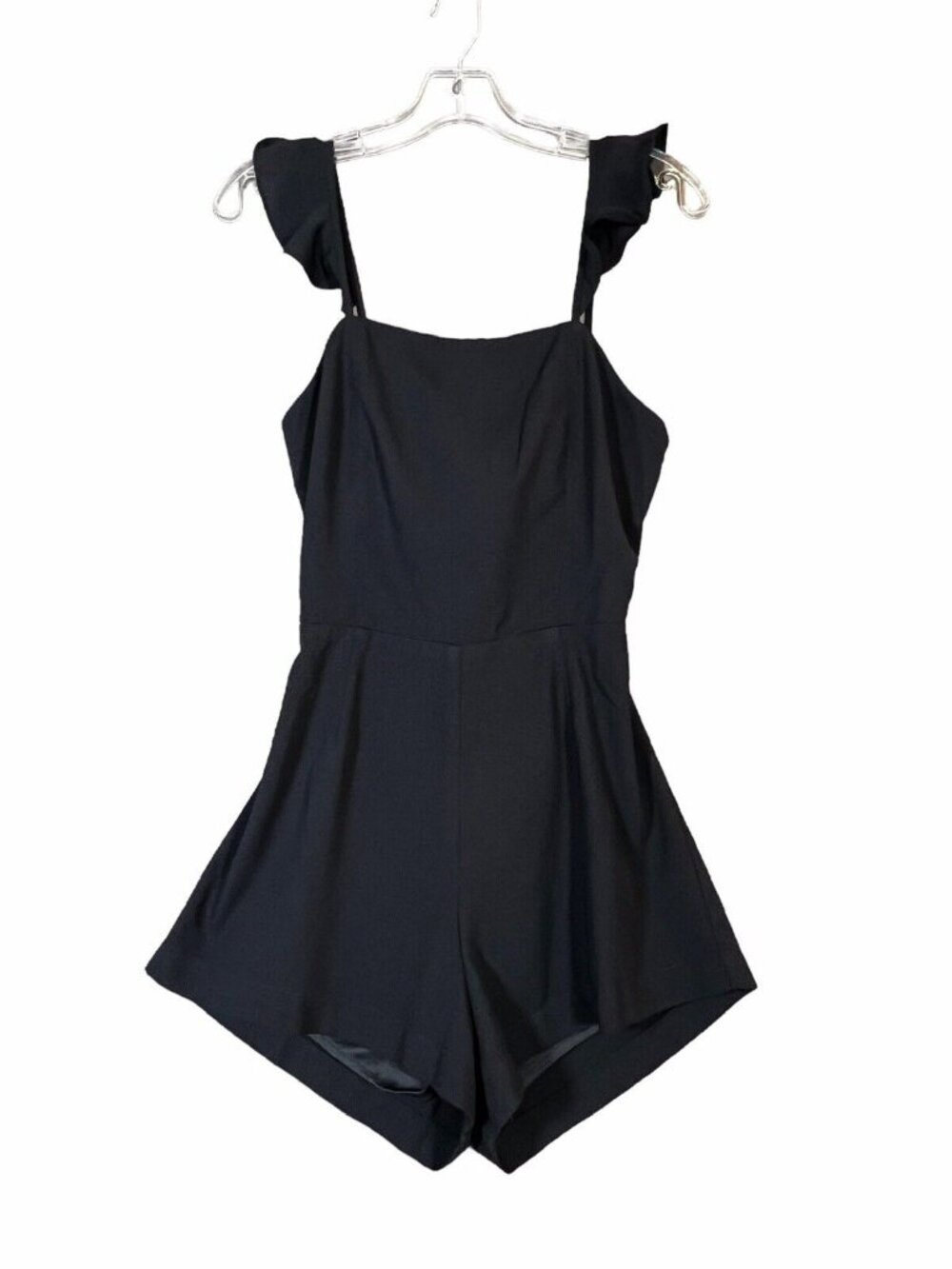 After Market Women’s Romper Small Jumpsuit Black Dressy Short Ruffle Cutout Back
